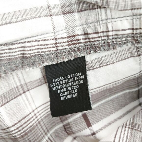 BKE Mens Tailored Fit Plaid Shirt XL White Brown Short Sleeve Pearl Button - Picture 12 of 12